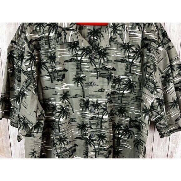 Pineapple Connection Green Island Palm tree Men Button Up Short Sleeve Shirt 2X - Picture 3 of 8
